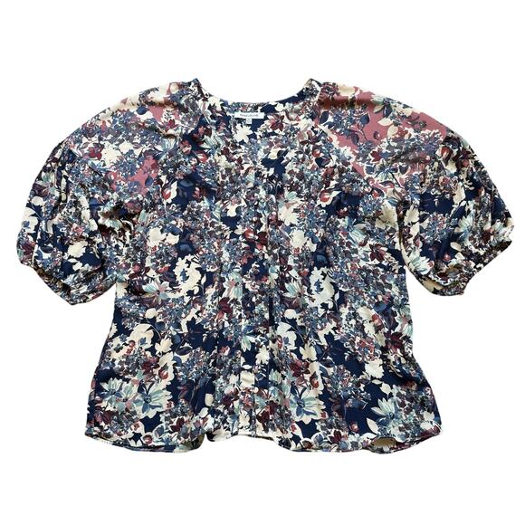 Ross + Olive 2X Floral Blouse Puff Sleeve Lightweight Pretty Boho Party V-Neck - Picture 1 of 12